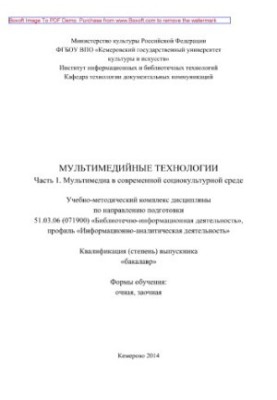 Multimedia technologies. Part 1. Multimedia in the modern socio-cultural environment. Educational and methodical complex of discipline
