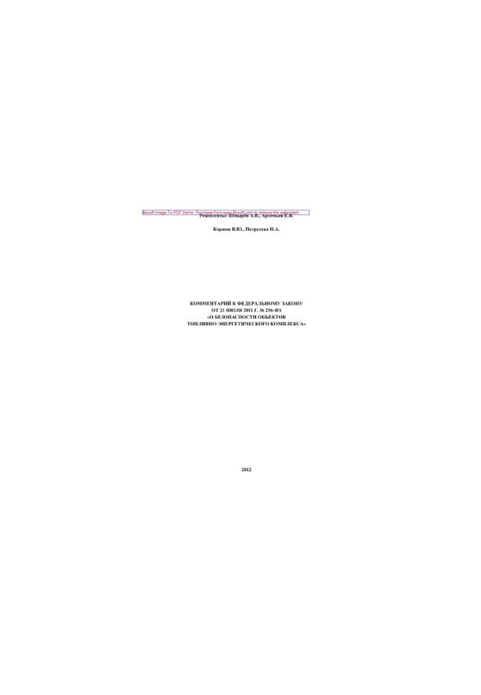 Comment to Federal Law No. 256-FZ of July 21, 2011 “On Safety of Fuel and Energy Complex Facilities”
