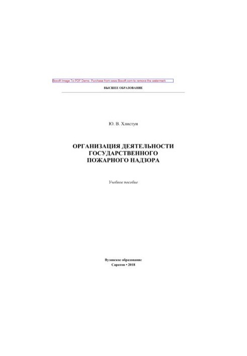 Организация деятельности государственного пожарного надзора. Учебное пособие