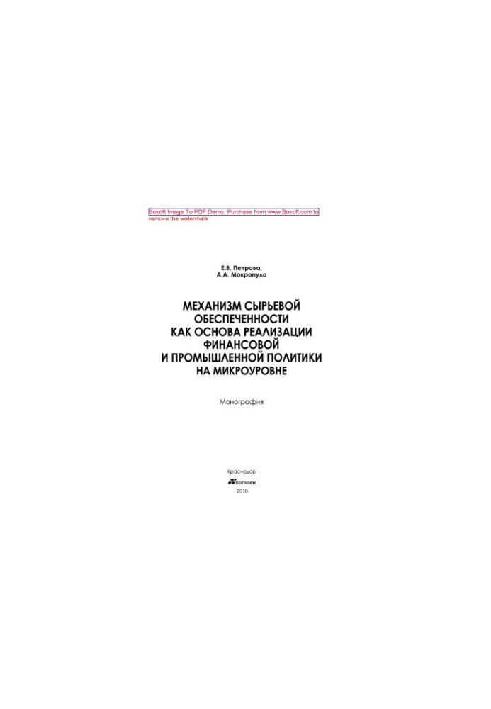 The mechanism of raw material security as the basis for the implementation of financial and industrial policy at the micro level