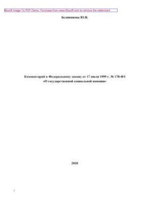 Comment to Federal Law No. 178-FZ of July 17, 1999 “On State Social Assistance”