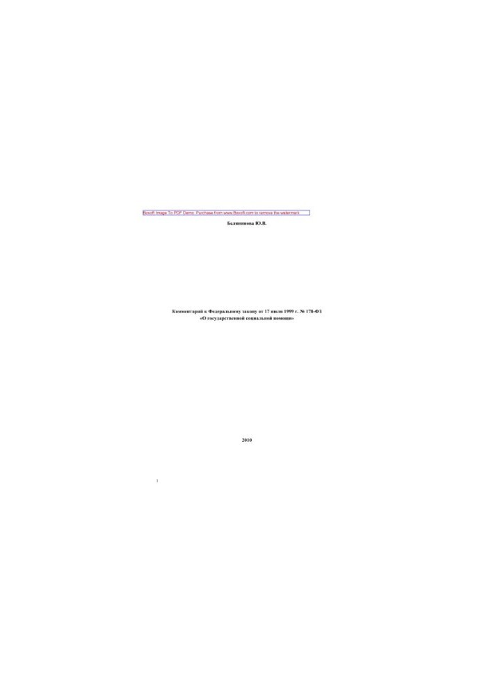 Comment to Federal Law No. 178-FZ of July 17, 1999 “On State Social Assistance”