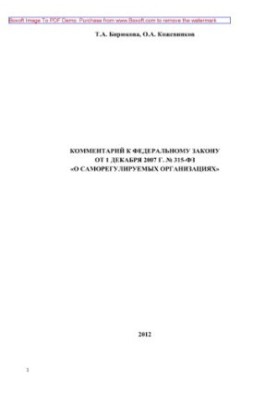 Комментарий к Федеральному закону от 1 декабря 2007 г. № 315-ФЗ «О саморегулируемых организациях»