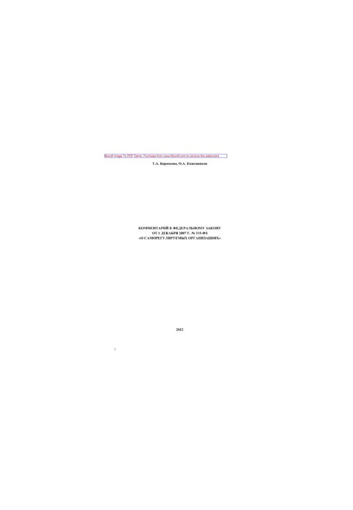 Комментарий к Федеральному закону от 1 декабря 2007 г. № 315-ФЗ «О саморегулируемых организациях»
