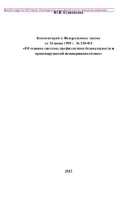 Комментарий к Федеральному закону от 24 июня 1999 г. № 120-ФЗ «Об основах системы профилактики безнадзорности и правонарушени