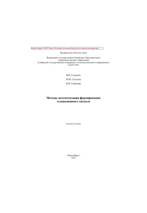 Методы автоматизации формирования телевизионного сигнала. Учебное пособие