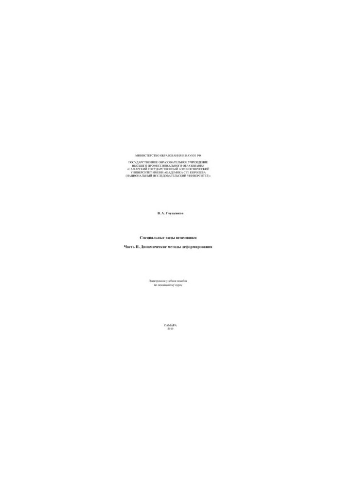 Dynamic Methods of Deformation Special Types of Stamping [Electronic Resource] : Electronic Training Manual lecturing course