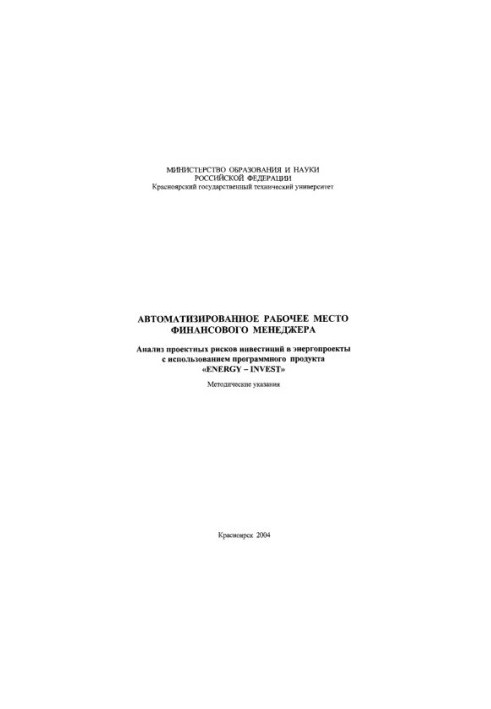Zubova M. V. Automated workplace of a financial manager. Analysis of project risks of investments in energy projects