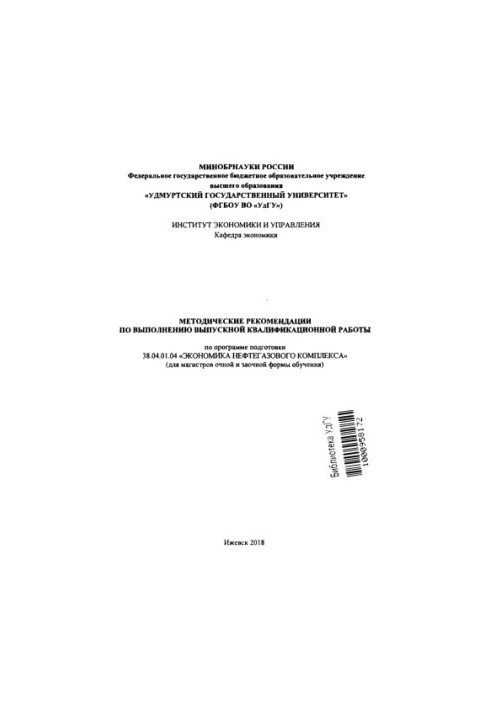 Методические рекомендации по выполнению выпускной квалификационной работы по программе подготовки 38.04.01.04 «Экономика нефт