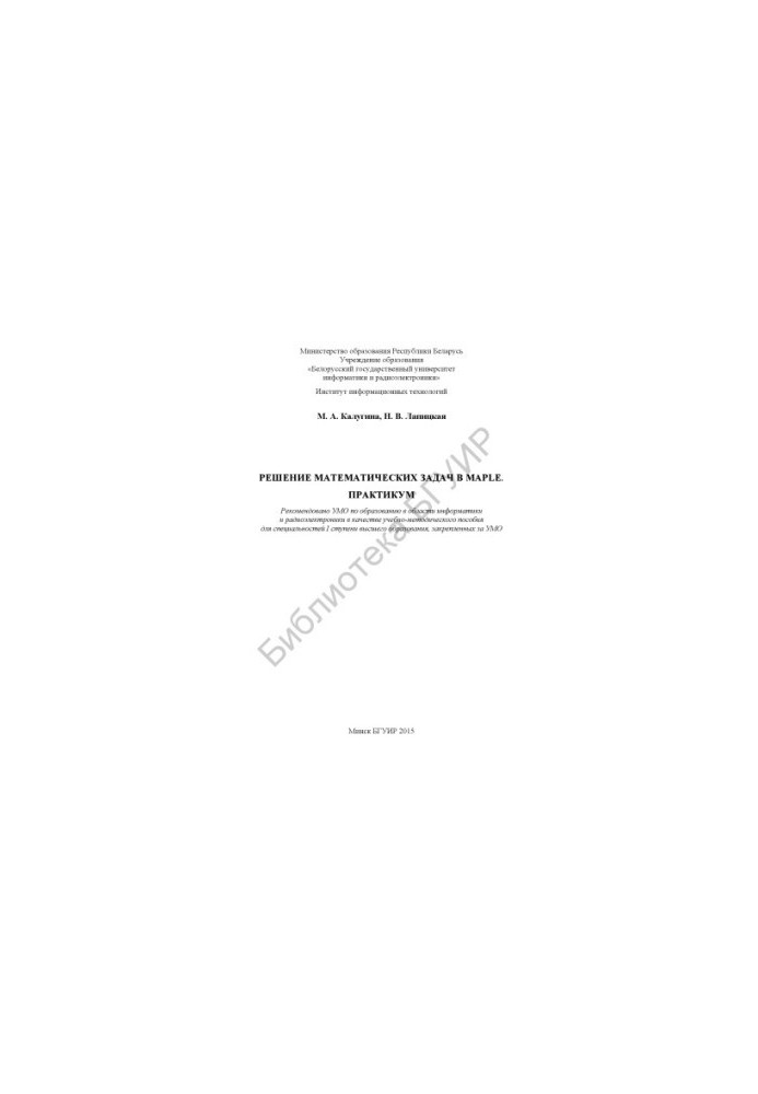 Solving mathematical problems in Maple. Workshop: training manual