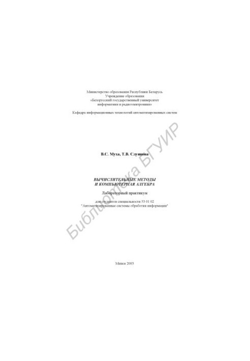 Computational methods and computer algebra: lab. workshop for studio. special. 53 01 02 "Automated processing systems and