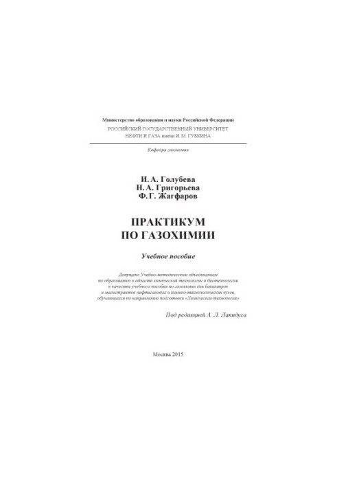 Golubeva I. A. et al. Workshop on Gas Chemistry
