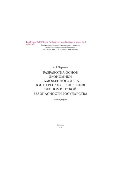 Development of the basics of the economy of customs in the interests of ensuring the economic security of the state.