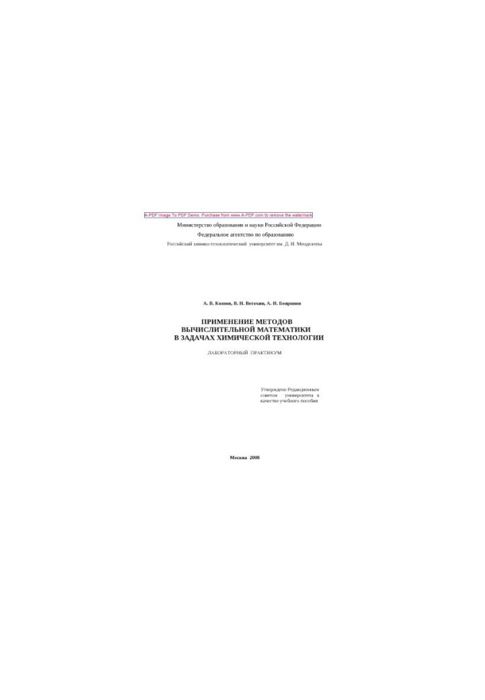 Koznov A. V. Application of methods of computational mathematics in the problems of chemical technology