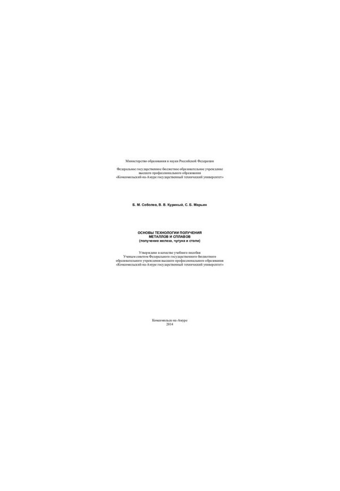 Basics of technology of obtaining metals and alloys (receiving iron, cast iron and steel): training manual
