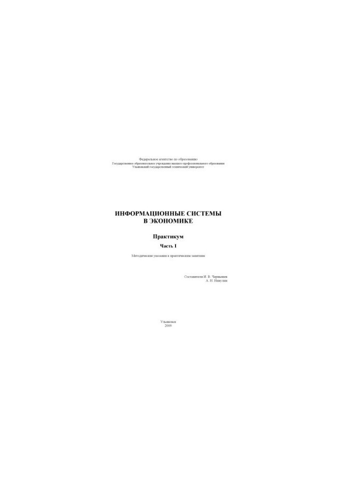 Information systems in economics. Workshop. Part I: methodical instructions for practical exercises