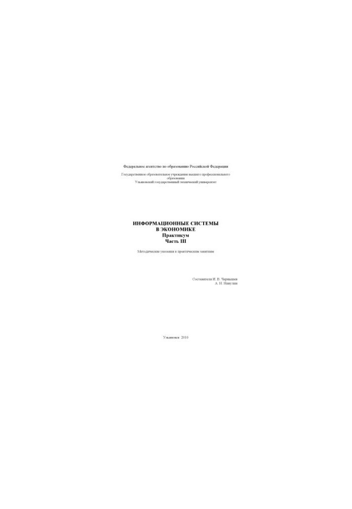 Chernyshev, I. V. Information systems in economics. Workshop. Part III