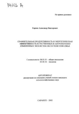Порівняльна продуктивність та енергетична ефективність природних і антропогенно змінених екосистем лісостепу Поволжя
