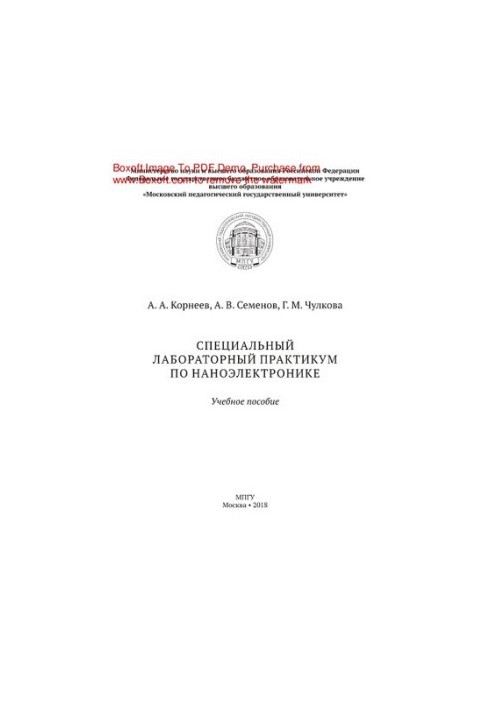 Special laboratory workshop on nanoelectronics. Training manual