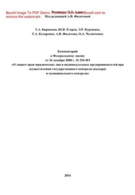 Comment to Federal Law No. 294-FZ of December 26, 2008 “On Protection of the Rights of Legal Entities and Individual Entrepreneurs”