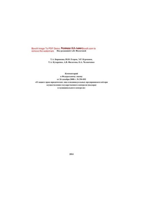 Comment to Federal Law No. 294-FZ of December 26, 2008 “On Protection of the Rights of Legal Entities and Individual Entrepreneurs”