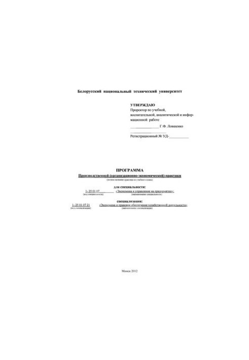 Program of production (organizational and economic) practice
