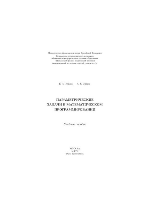 Параметрические задачи в математическом программировании : учебное пособие