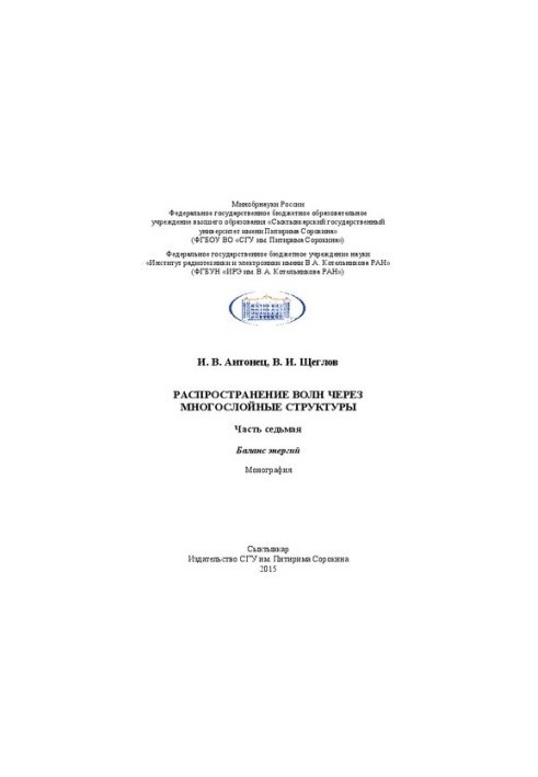 Wave propagation through multilayer structures. Part 7. Balance of energies: Monograph