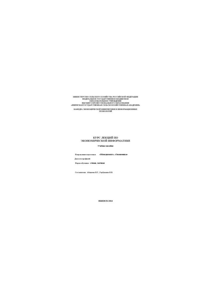 Course of lectures on economic computer science: Manual. The direction of training "Management", "Economics". For all profiles