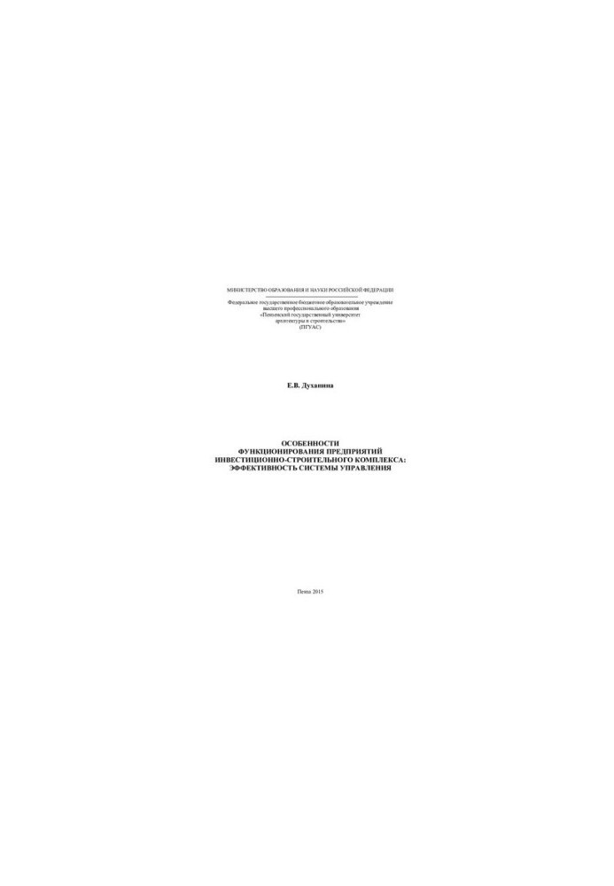 Features of the functioning of enterprises of the investment and construction complex: efficiency of the management system: monograph