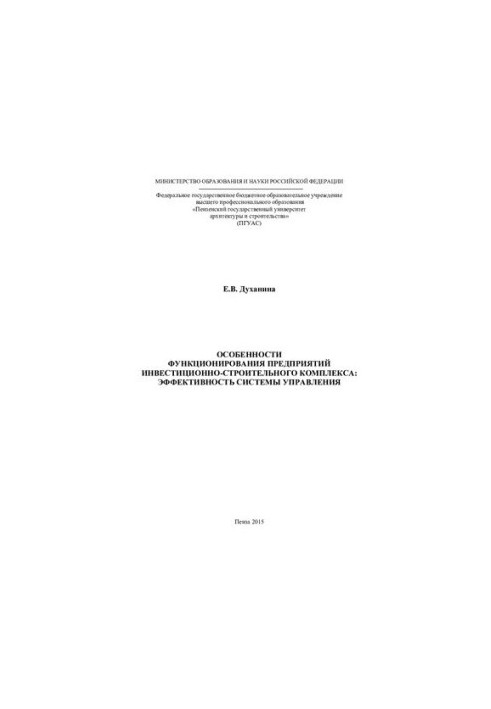 Features of the functioning of enterprises of the investment and construction complex: efficiency of the management system: monograph