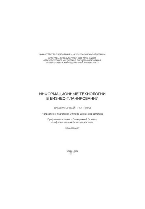 Информационные технологии в бизнес-планировании: лабораторный практикум. Направление подготовки: 38.03.05 Бизнес-информатика.