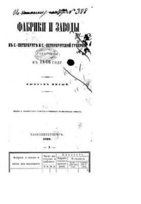 Factories and plants in St. Petersburg and St. Petersburg province in 1866. Issue 5