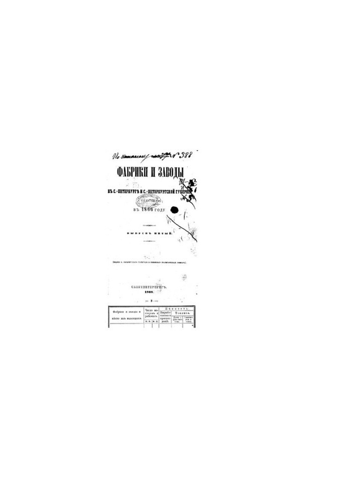 Factories and plants in St. Petersburg and St. Petersburg province in 1866. Issue 5