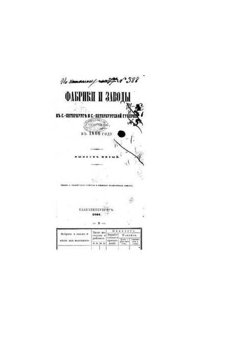 Factories and plants in St. Petersburg and St. Petersburg province in 1866. Issue 5