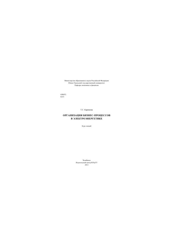 Organization of business processes in the electric power industry