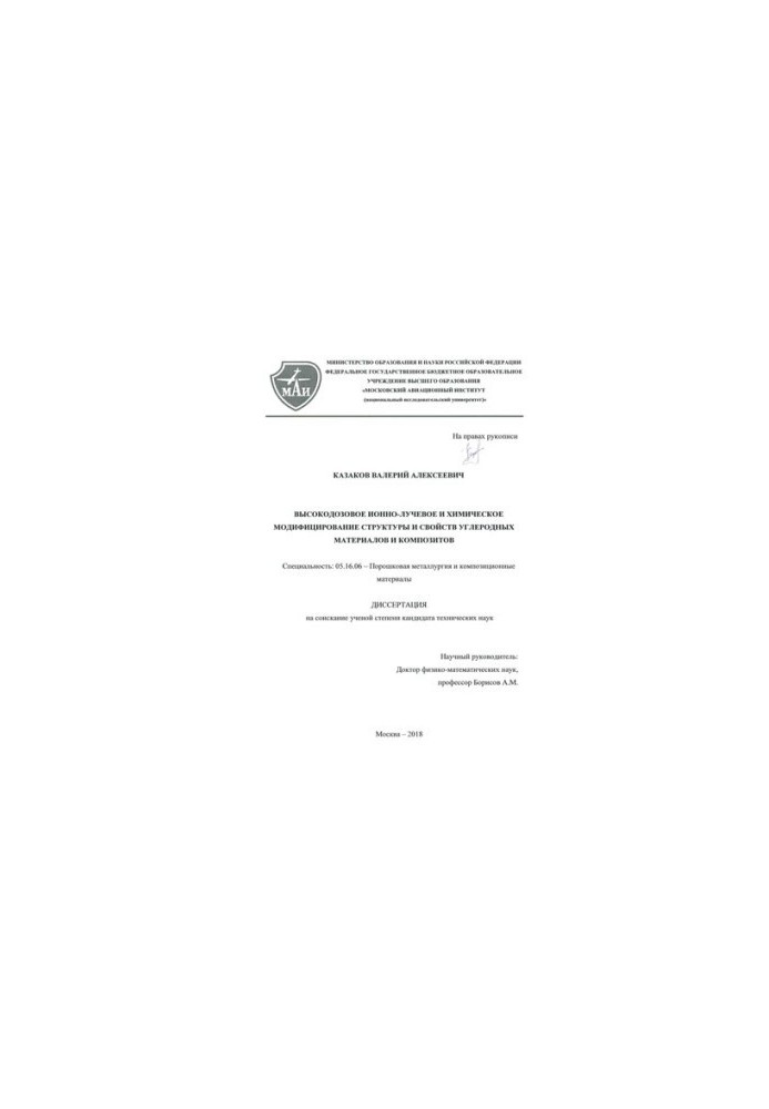 HIGH-LEVEL ION AND CHEMICAL MODIFICATION OF STRUCTURE AND PROPERTIES OF CARBON MATERIALS AND COMPOSITIONS