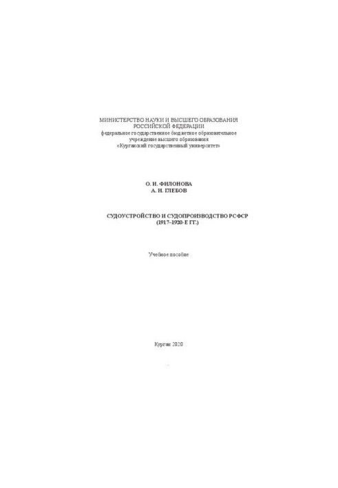 Судоустройство и судопроизводство РСФСР (1917–1920-е гг.): Учебное пособие