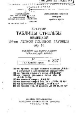 КРАТКИЕ ТАБЛИЦЫ СТРЕЛЬБЫ НЕМЕЦКОЙ 105-мм ЛЕГКО ЙПОЛЕВОЙ ГАУБИЦЫ обр .16