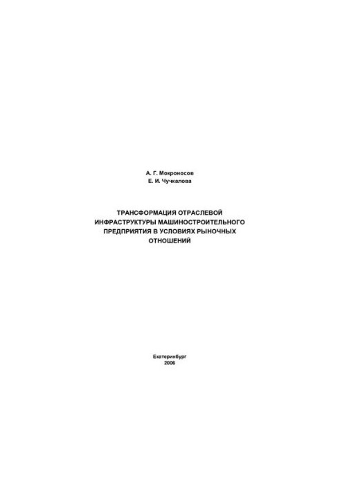 Transformation of the branch infrastructure of the machine-building enterprise in the conditions of market relations : monograph