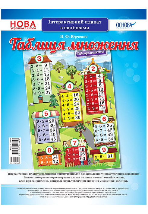 Multiplication table. Interactive poster with stickers. Visibility of ZPP044