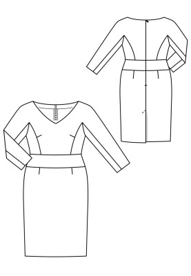 Pattern Sheath dress with 7/8 sleeves and a wide sewn-in belt (Burda 12/2019, pattern number 125)