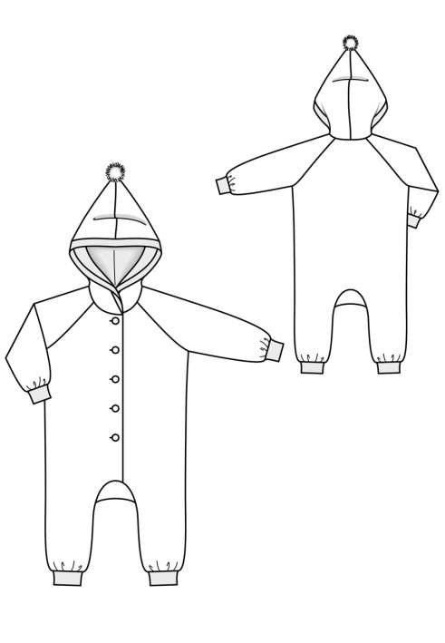 Выкройка Комбинезон с капюшоном и рукавами реглан (Burda 10/2018, № выкройки 132 A)