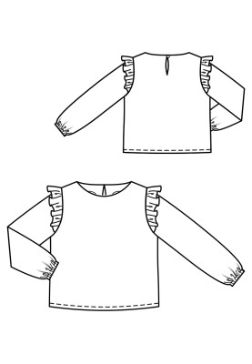 Pattern Straight-cut blouse with frills on the sleeves (Burda 10/2020, pattern number 129)