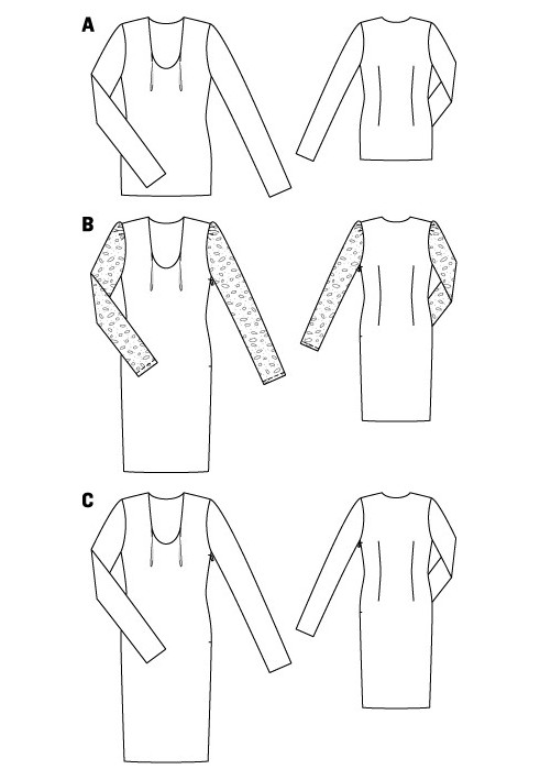 Выкройка Платье-футляр с кружевными рукавами (Burda 4/2012, № выкройки 103B)