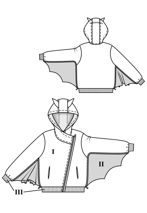 Anorak pattern for Bat suit (Burda 11/2018, pattern number 127)