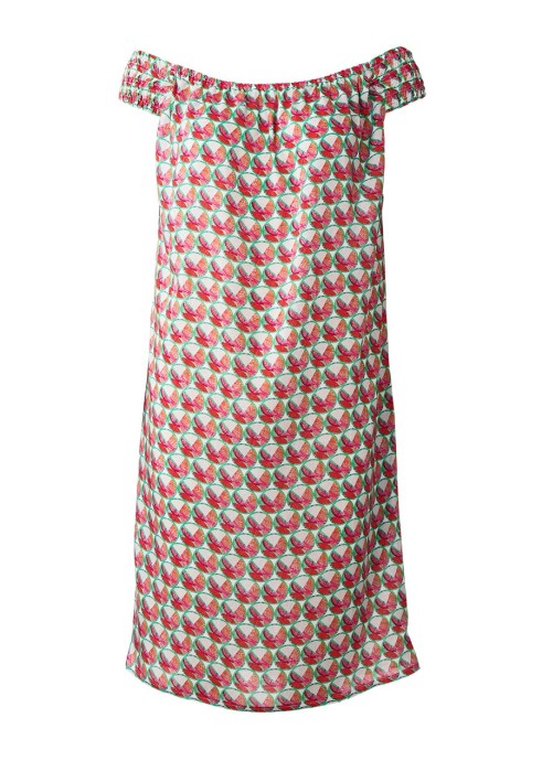 Pattern Dress with a Carmen neckline and pockets in the seams (Burda 7/2019, pattern number 111)