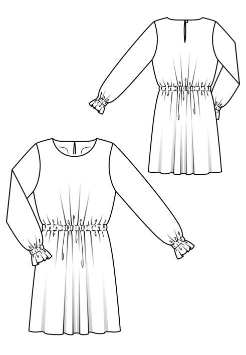 Pattern Mini dress with drawstring at the waist (Burda 8/2019, pattern number 101)