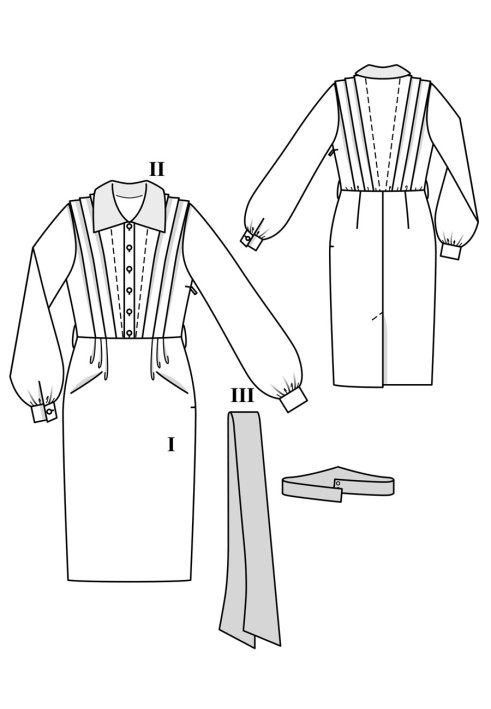 Выкройка Платье винтажное со съемным поясом и шарфом (Burda 10/2020, № выкройки 120)