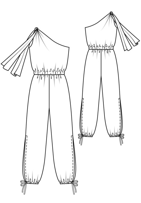 Выкройка Комбинезон трикотажный на одно плечо (Burda 7/2018, № выкройки 101)